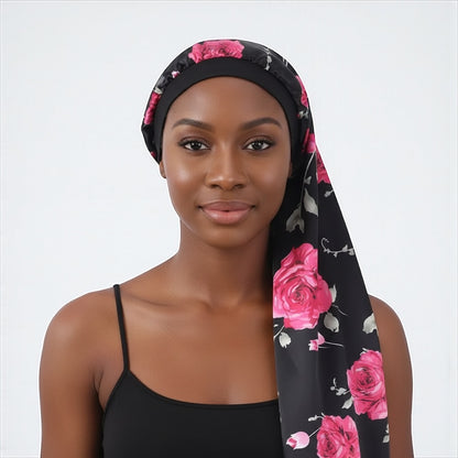 Printed Satin Silk Long Bonnet Cap for Braids, Dreadlocks & Long Hair – Lightweight Sleep Cap - Fatisha Boutique #