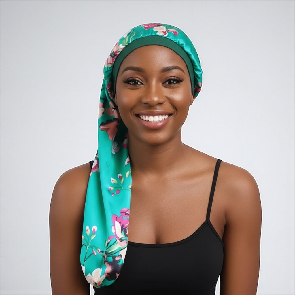 Printed Satin Silk Long Bonnet Cap for Braids, Dreadlocks & Long Hair – Lightweight Sleep Cap - Fatisha Boutique #