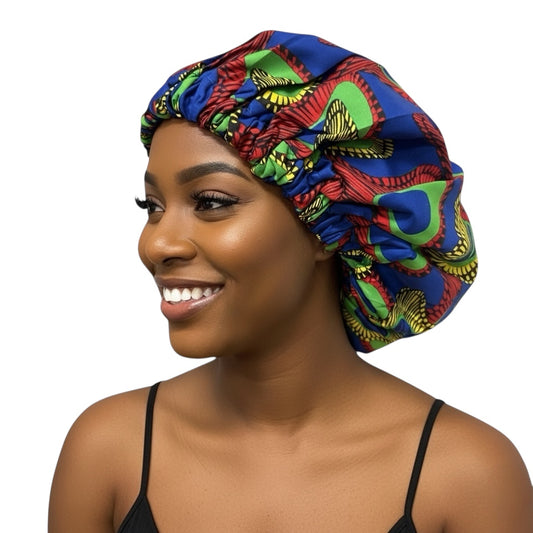 Double-Layered Satin Silk Ankara Bonnet – Reversible African Print Hair Cap - Fatisha Boutique #