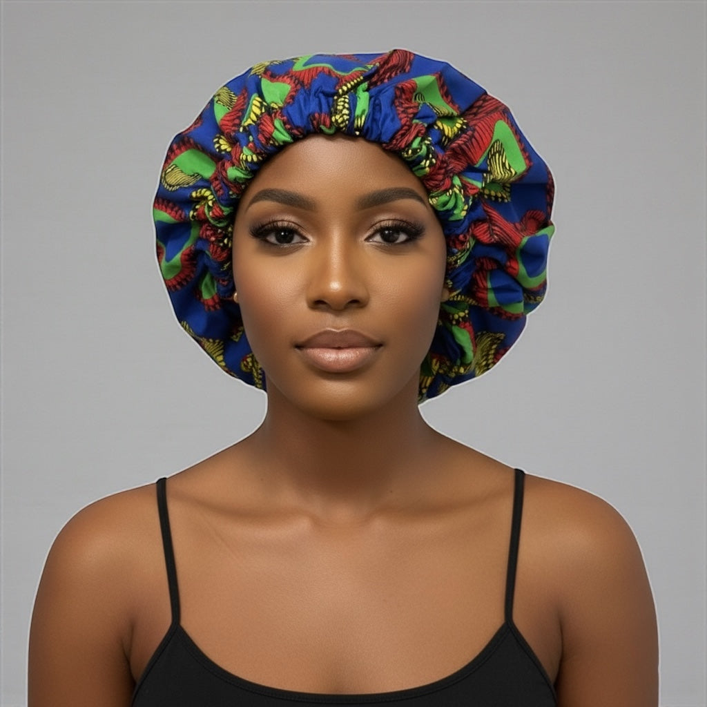 Double-Layered Satin Silk Ankara Bonnet – Reversible African Print Hair Cap - Fatisha Boutique #