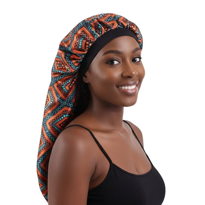 Luxury Satin Silk Ankara Long Bonnet Cap – Double Layered Hair Protection for Braids & Locs - Fatisha Boutique #