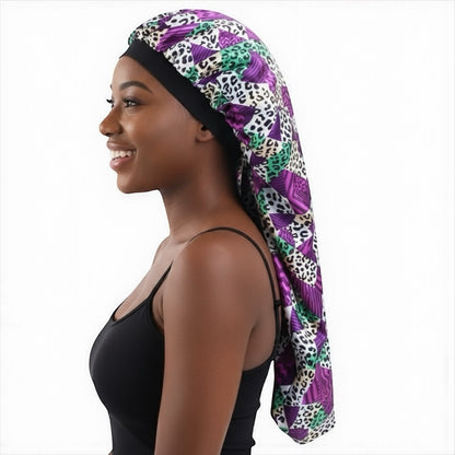 Luxury Satin Silk Ankara Long Bonnet Cap – Double Layered Hair Protection for Braids & Locs - Fatisha Boutique #