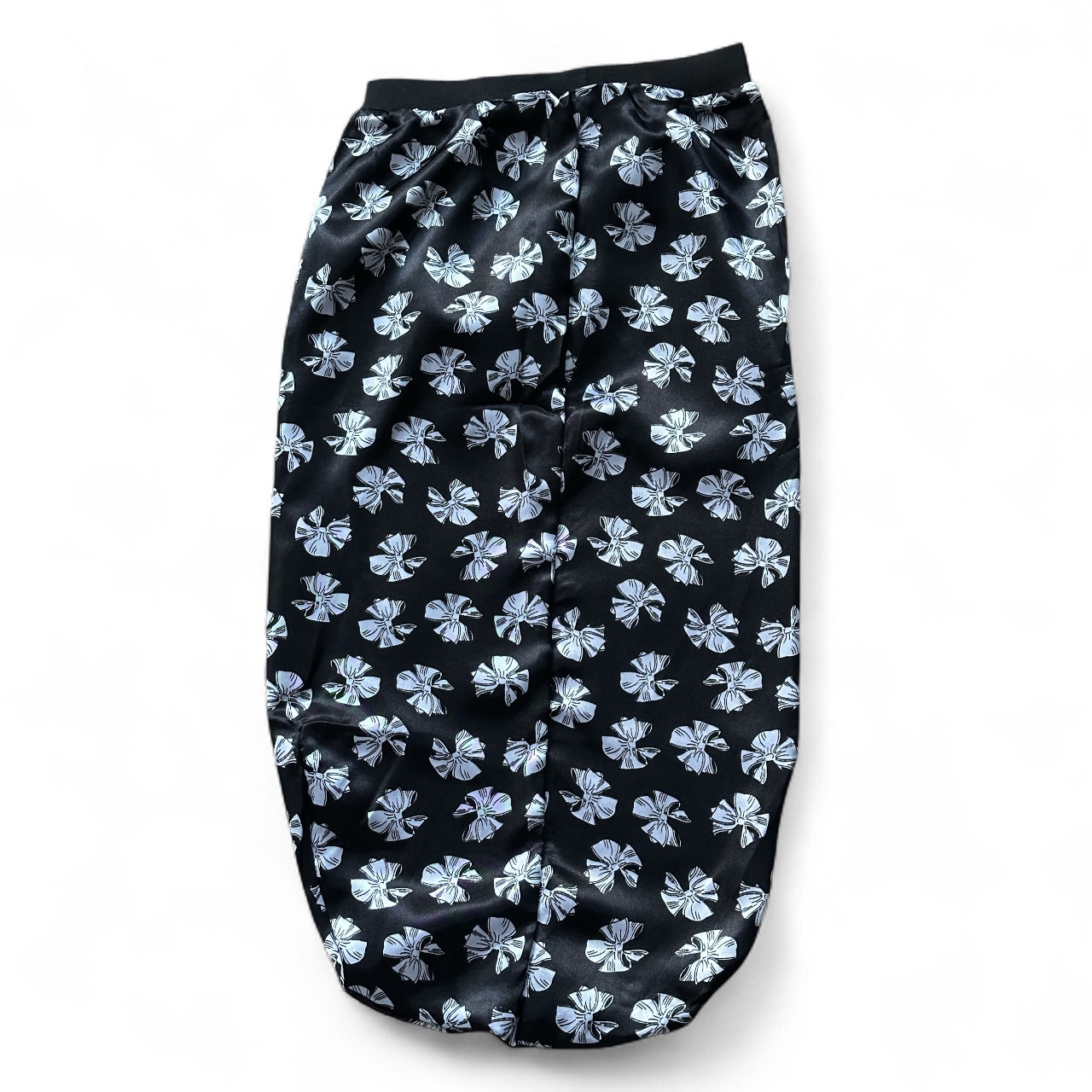 Printed Satin Silk Long Bonnet Cap for Braids, Locs & Long Hair – Black Floral - Fatisha Boutique #