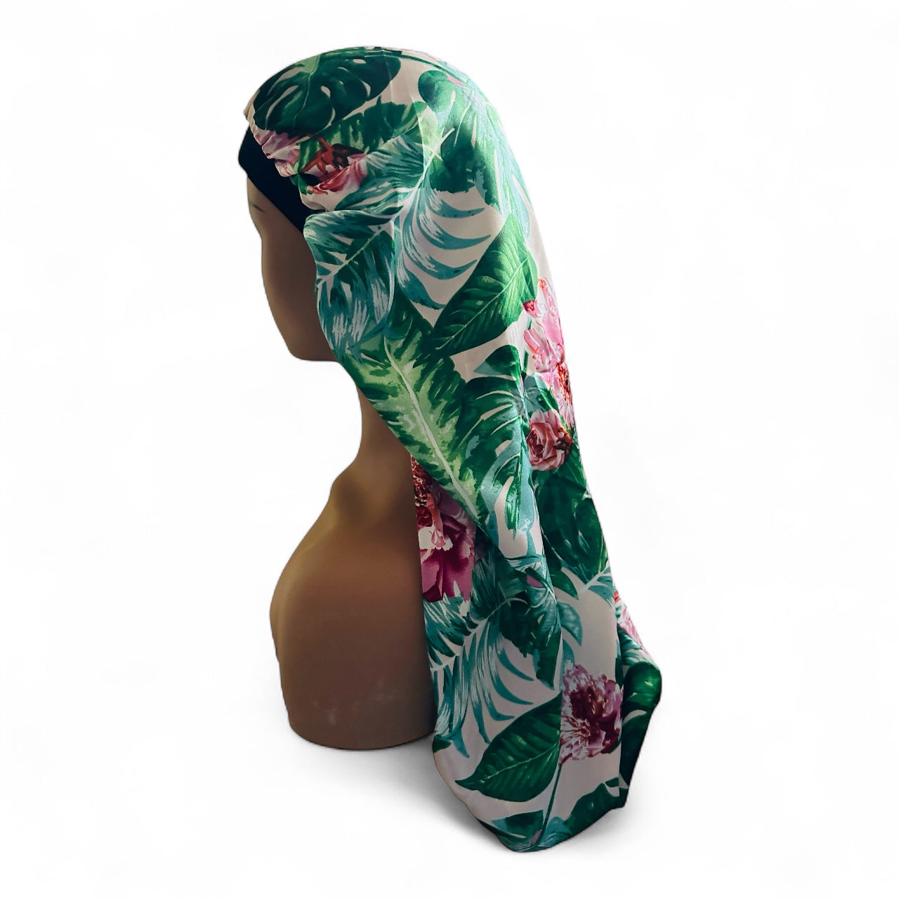 Tropical Green Satin Silk Long Bonnet Cap for Braids, Locs & Long Hair – Lightweight Sleep Cap - Fatisha Boutique #