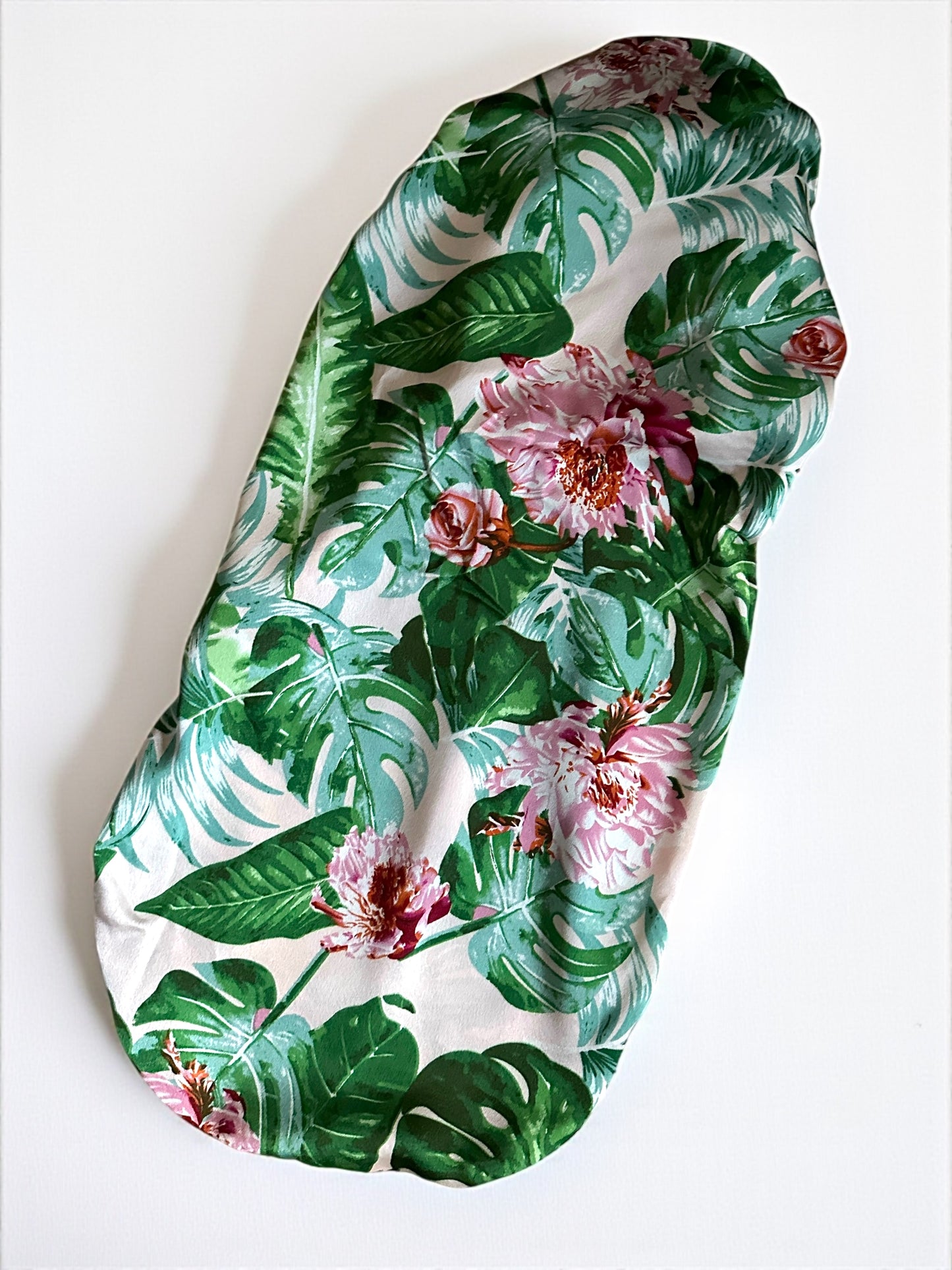 Tropical Green Satin Silk Long Bonnet Cap for Braids, Locs & Long Hair – Lightweight Sleep Cap - Fatisha Boutique #
