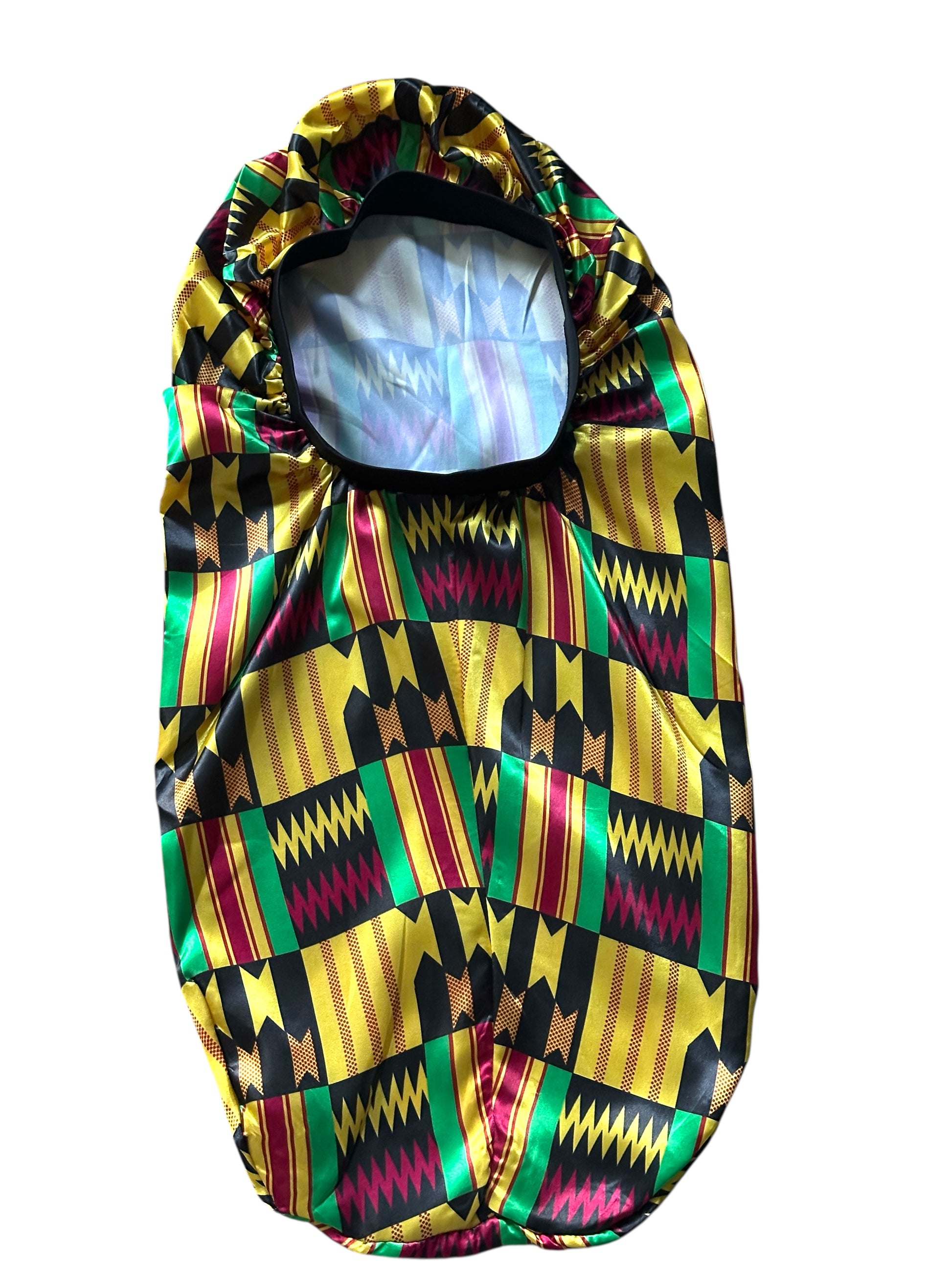 Kente Satin Silk Long Bonnet Cap – Adjustable Sleep Cap for Braids, Locs & Long Hair - Fatisha Boutique #
