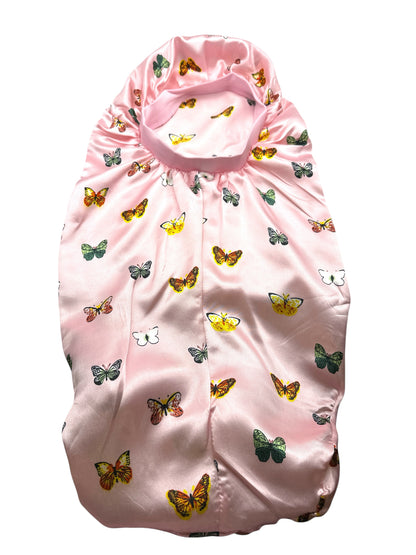 Butterflies Print Long Satin Silk Bonnet Cap – Sleep Cap for Braids, Locs & Long Hair - Fatisha Boutique #