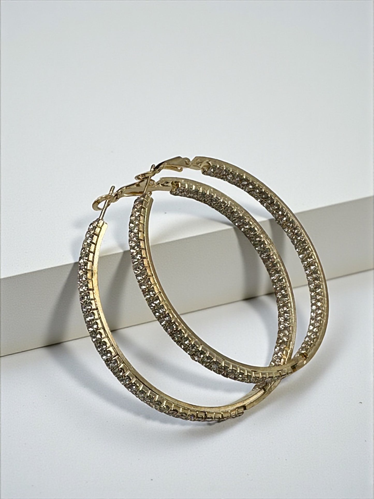 6CM Gold Rhinestone Hoop Earrings – Sparkly Statement Hoops for Women, Lightweight Party Jewellery - Fatisha Boutique #