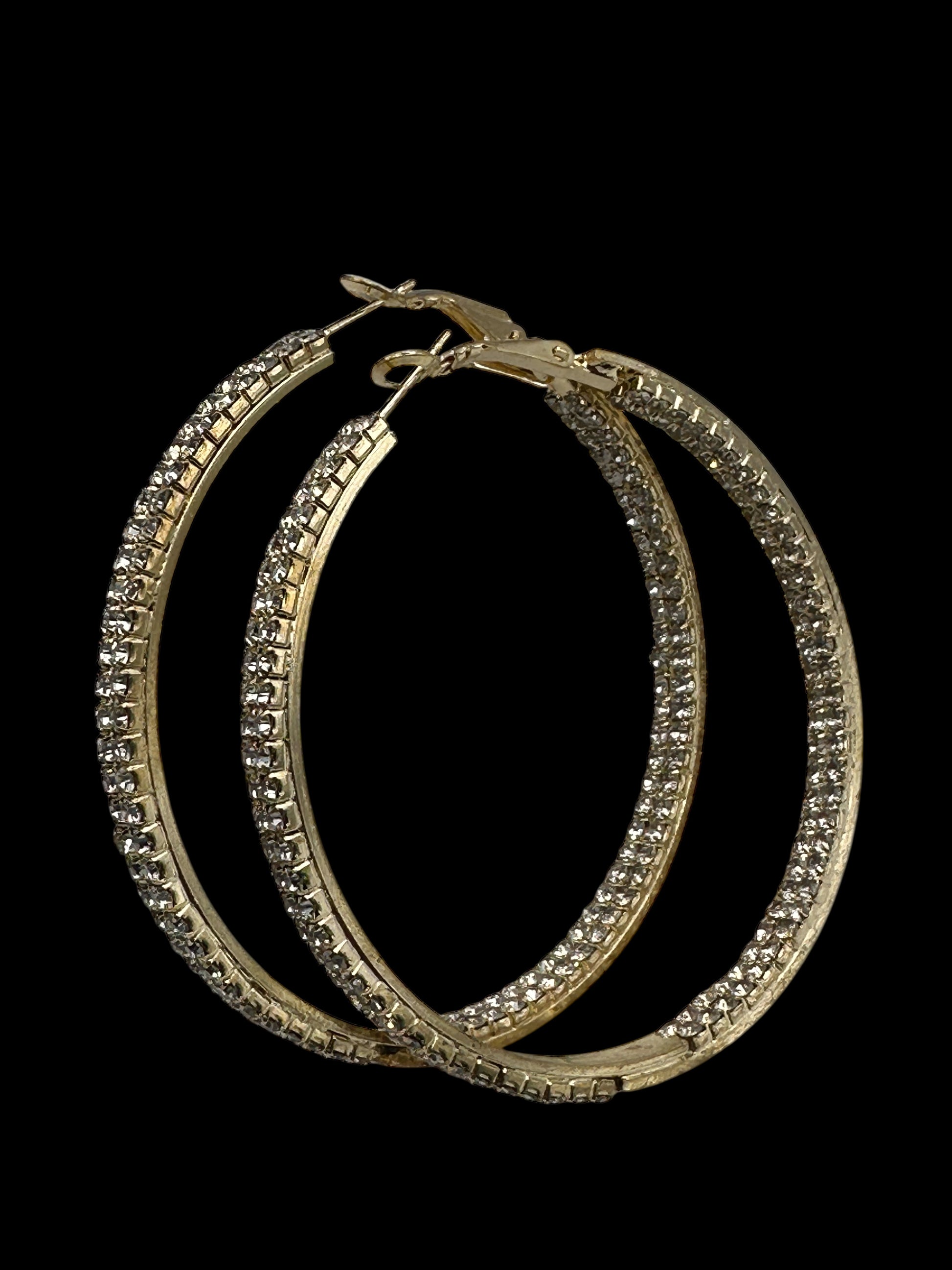 6CM Gold Rhinestone Hoop Earrings – Sparkly Statement Hoops for Women, Lightweight Party Jewellery - Fatisha Boutique #