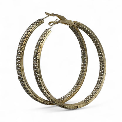 6CM Gold Rhinestone Hoop Earrings – Sparkly Statement Hoops for Women, Lightweight Party Jewellery - Fatisha Boutique #