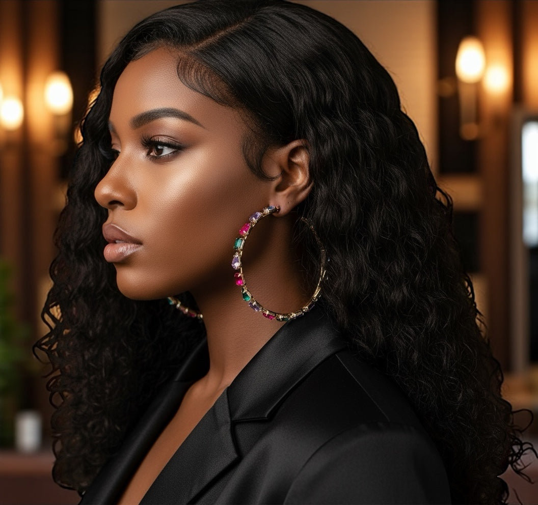 Multicoloured Crystal Rhinestone Hoop Earrings – 8CM Bold Statement Fashion Hoops - Fatisha Boutique #