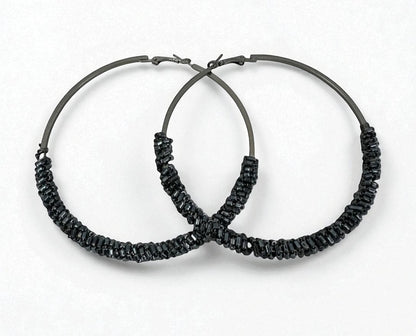 Black Statement Beaded Hoop Earrings – 9CM Bold Fashion Jewellery - Fatisha Boutique #