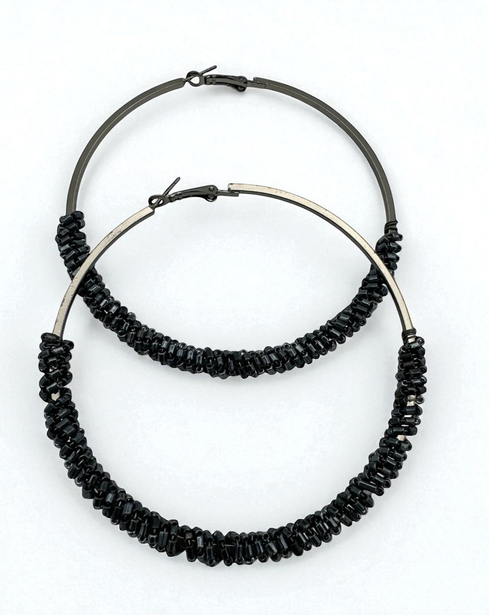 Black Statement Beaded Hoop Earrings – 9CM Bold Fashion Jewellery - Fatisha Boutique #