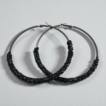 Black Statement Beaded Hoop Earrings – 9CM Bold Fashion Jewellery - Fatisha Boutique #