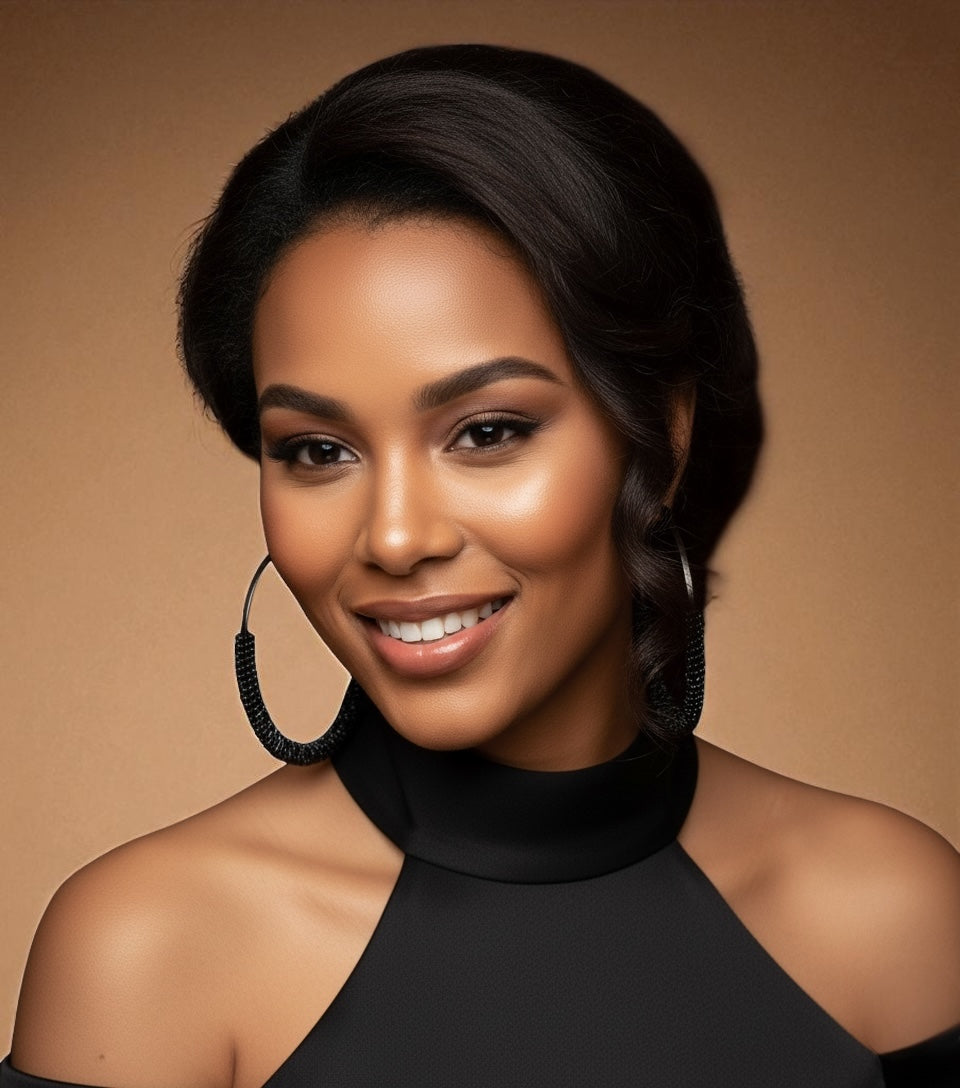 Black Statement Beaded Hoop Earrings – 9CM Bold Fashion Jewellery - Fatisha Boutique #
