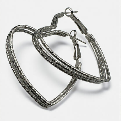 Heart-Shaped Textured Hoop Earrings – Lightweight Romantic Statement Jewellery - Fatisha Boutique #