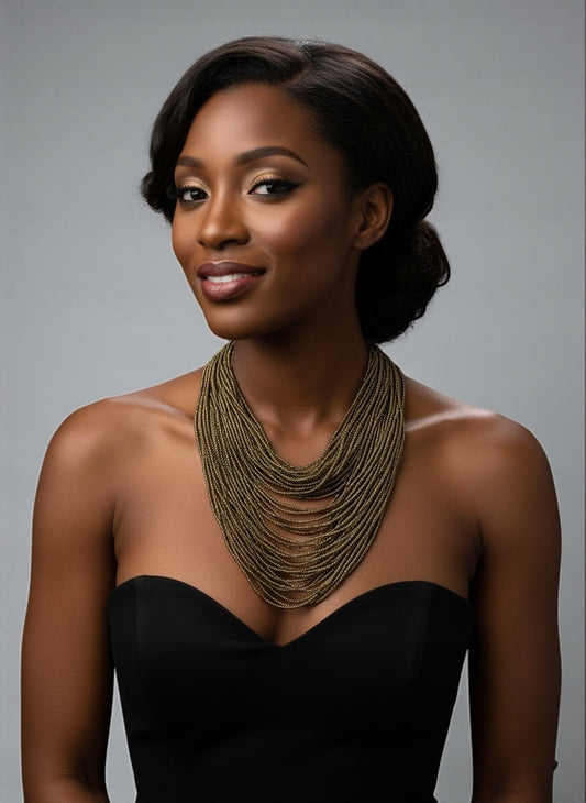 Authentic African Multi-Strand Gold Beaded Necklace – Handmade Tribal Jewellery - Fatisha Boutique #