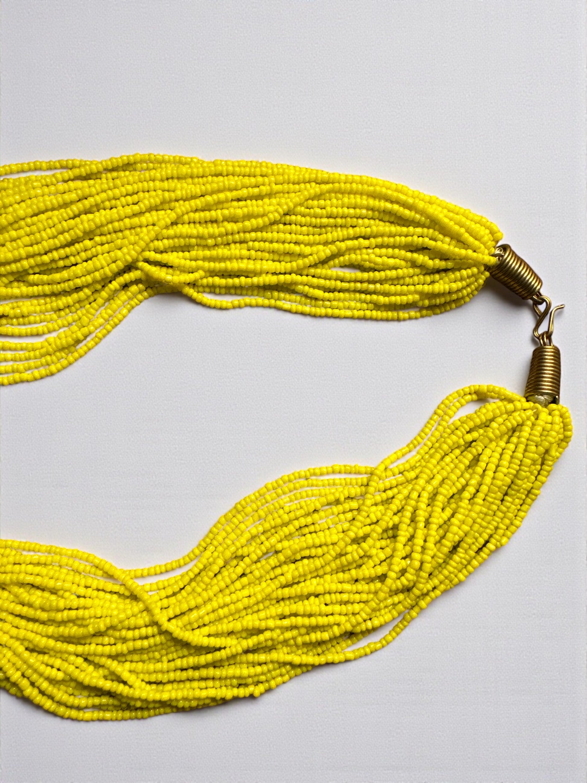 Authentic African Multi-Strand Yellow Beaded Necklace – Bold Handmade Statement Jewellery - Fatisha Boutique #