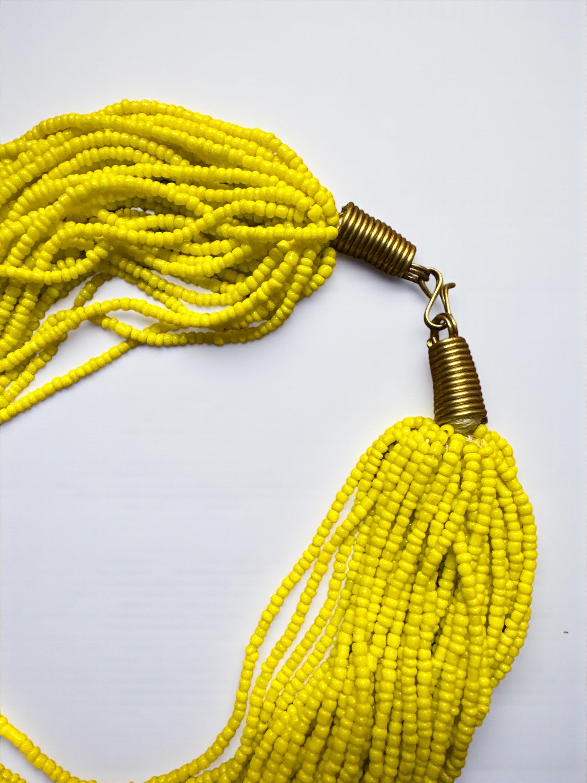 Authentic African Multi-Strand Yellow Beaded Necklace – Bold Handmade Statement Jewellery - Fatisha Boutique #