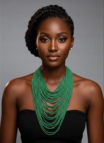 Authentic African Multi-Strand Green Beaded Necklace – Handmade Ethnic Statement Jewellery - Fatisha Boutique #