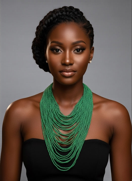 Authentic African Multi-Strand Green Beaded Necklace – Handmade Ethnic Statement Jewellery - Fatisha Boutique #