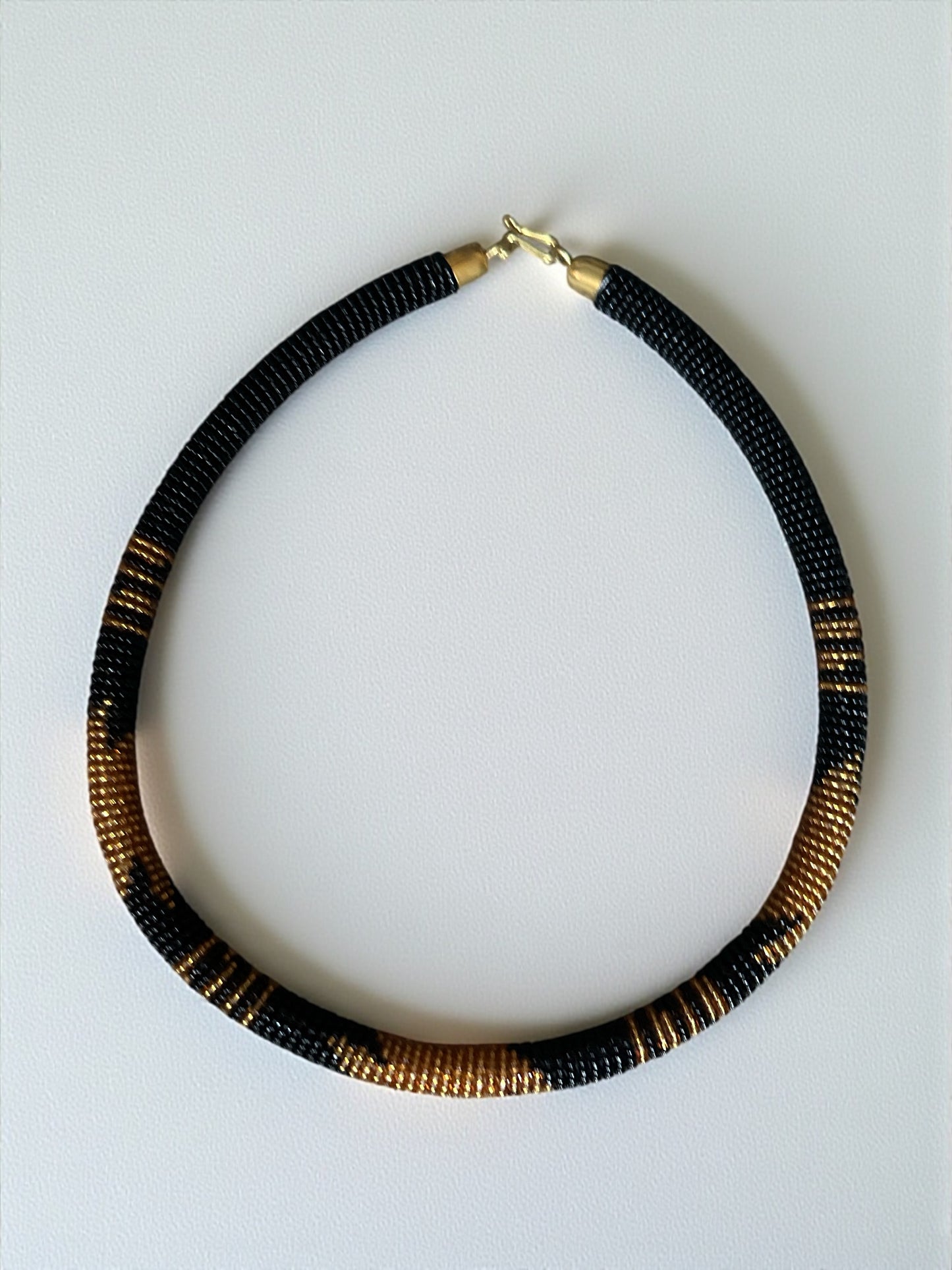 Handmade African Zulu Necklace – Black & Gold Beaded Tribal Jewellery - Fatisha Boutique #