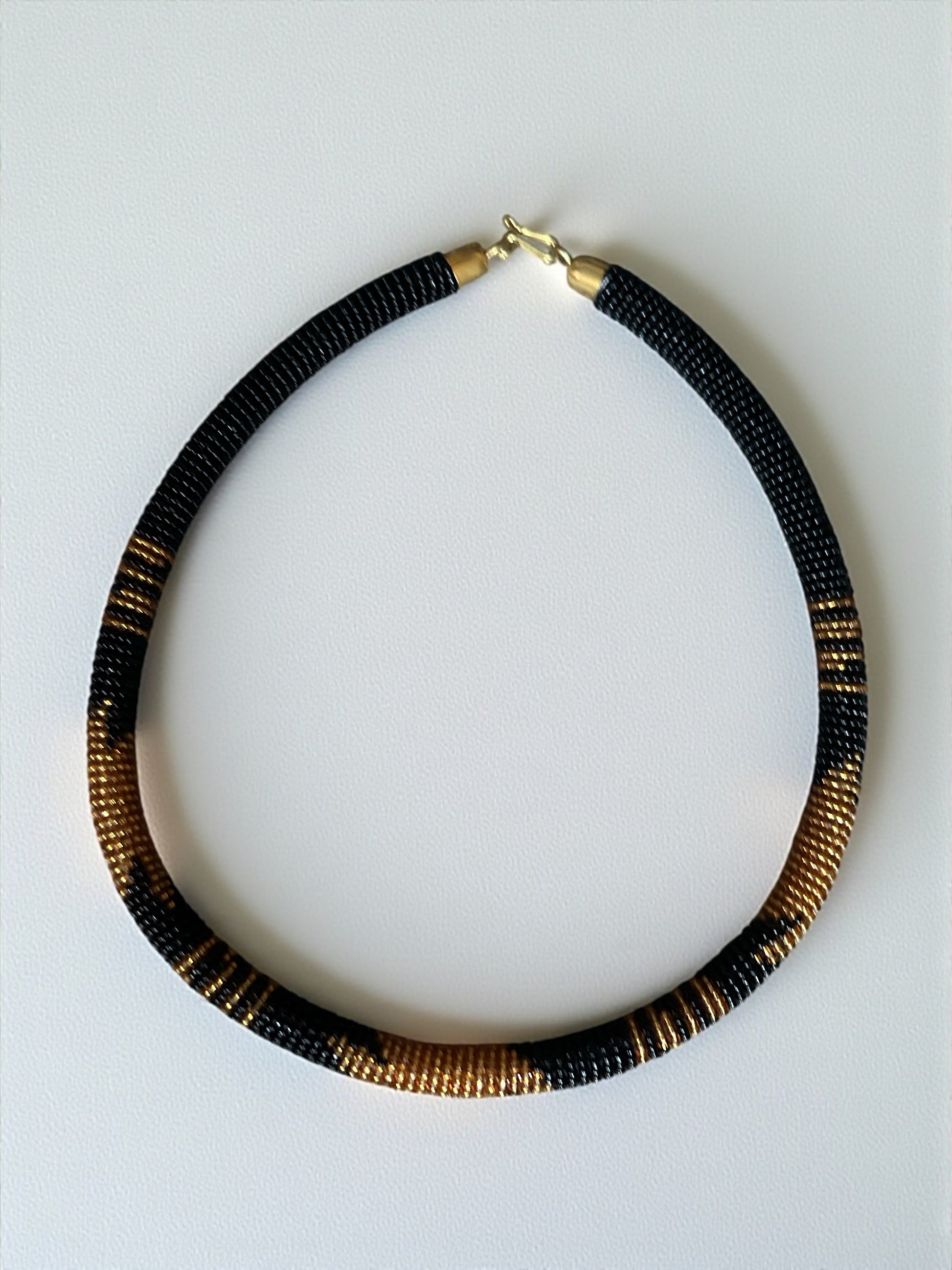 Handmade African Zulu Necklace – Black & Gold Beaded Tribal Jewellery - Fatisha Boutique #