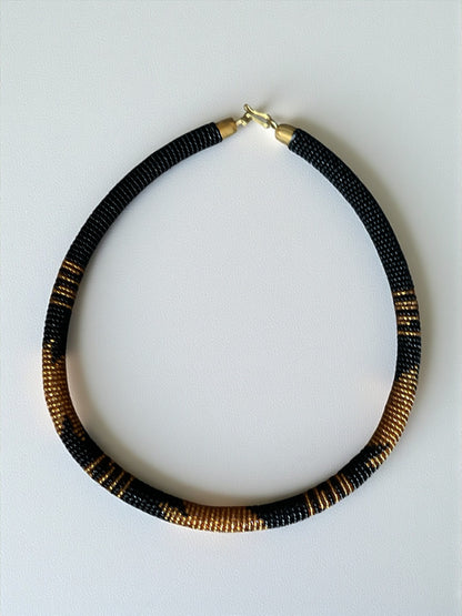 Handmade African Zulu Necklace – Black & Gold Beaded Tribal Jewellery - Fatisha Boutique #