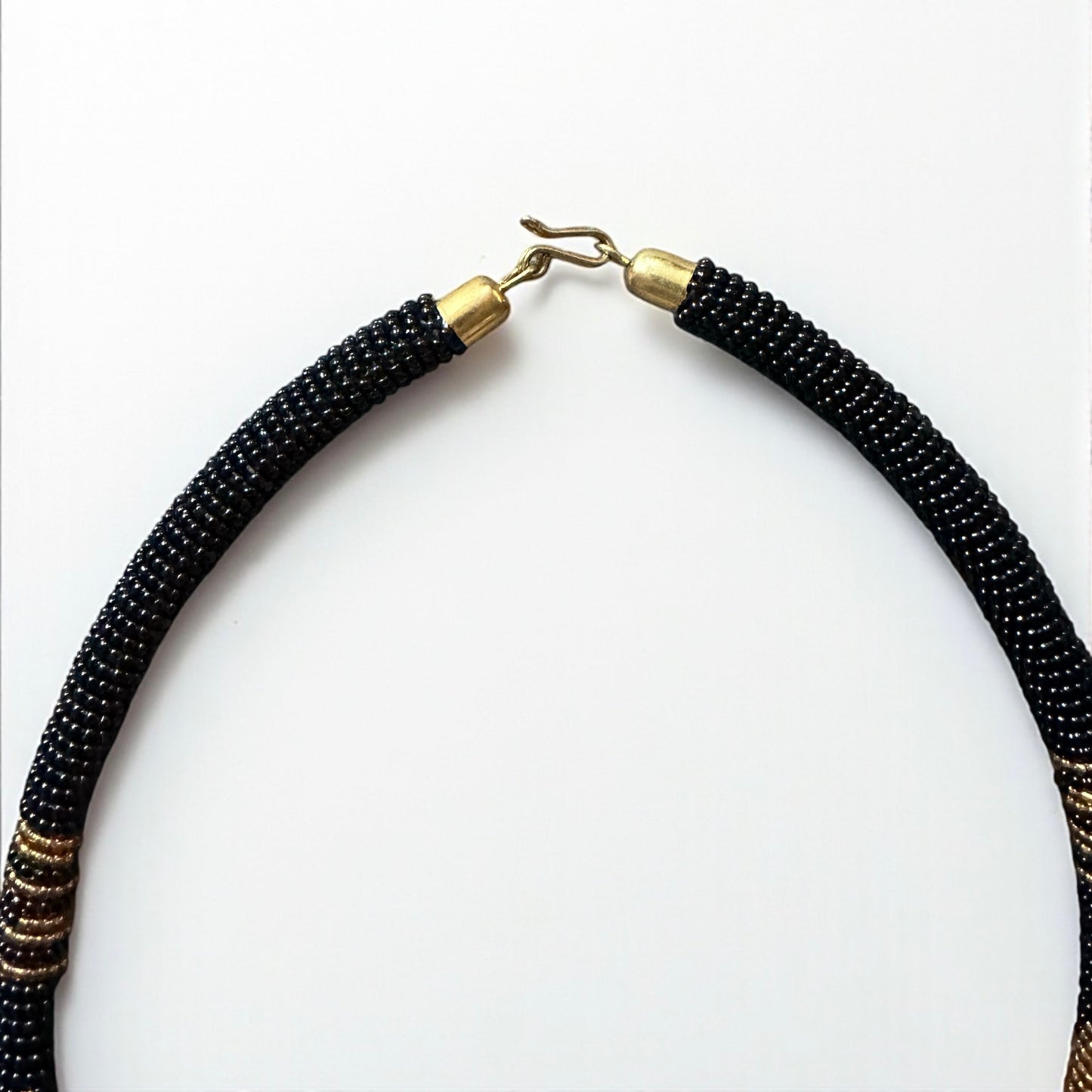 Handmade African Zulu Necklace – Black & Gold Beaded Tribal Jewellery - Fatisha Boutique #