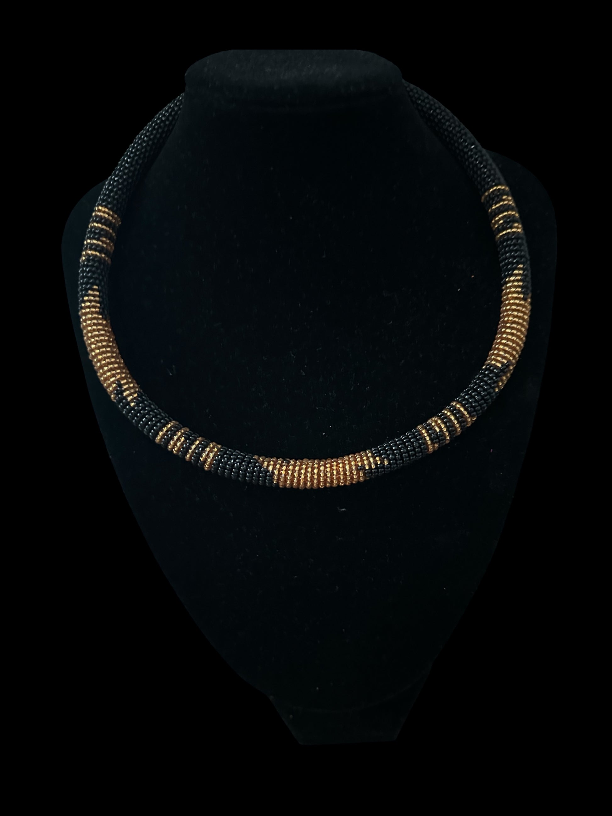 Handmade African Zulu Necklace – Black & Gold Beaded Tribal Jewellery - Fatisha Boutique #