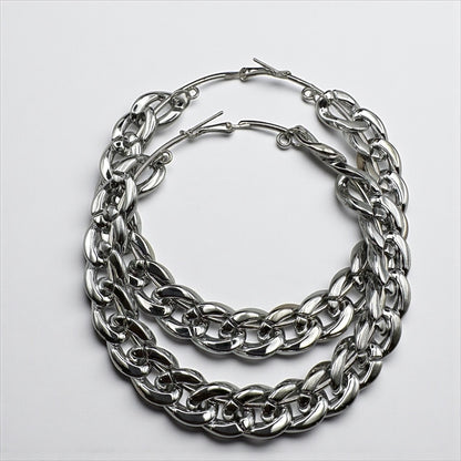 Boho Statement Punk Hoop Earrings – Bold 9cm Chunky Chain Style Hoops for Women - Fatisha Boutique #