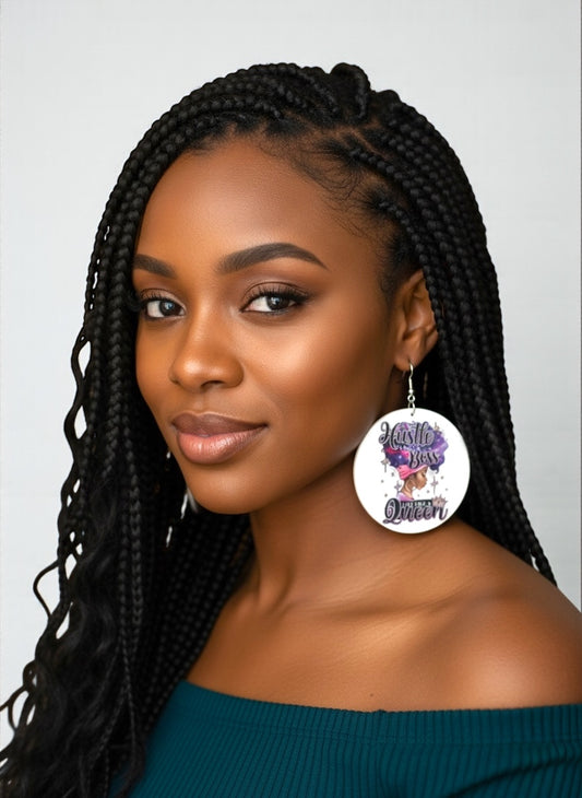 Double-Sided "Hustle Like a Boss, Live Like a Queen" Wooden Earrings – Afrocentric Statement Jewellery - Fatisha Boutique #