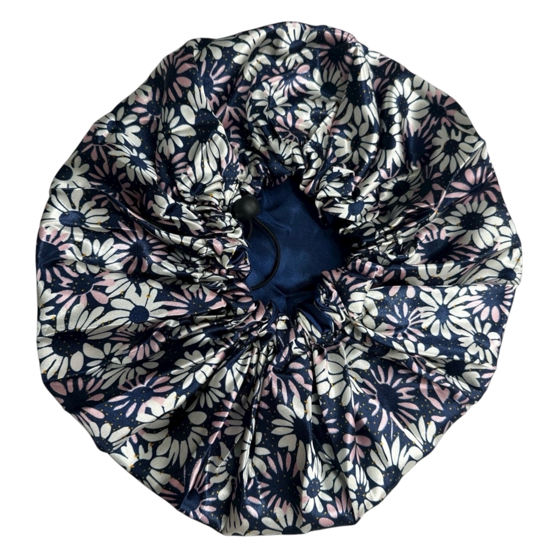 Adjustable Double-Layered Satin Silk Bonnet Cap – Reversible Blue Floral Sleep Cap for Hair Protection - Fatisha Boutique #
