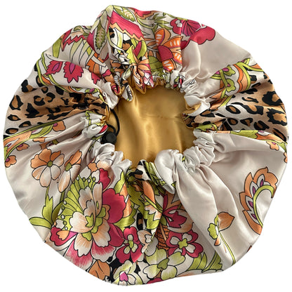 Adjustable Reversible Satin Bonnet – Floral & Animal Print Silk Sleep Cap for Hair Care - Fatisha Boutique #