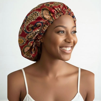 Adjustable Reversible Satin Silk Bonnet Cap – Double-Layered Sleep Cap for Natural Hair, Braids, Locs & Long Hair - Fatisha Boutique #