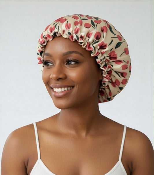 Adjustable Reversible Satin Bonnet – Double-Layered Floral Silk Sleep Cap for Hair Protection - Fatisha Boutique #