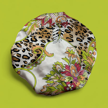 Adjustable Reversible Satin Bonnet – Floral & Animal Print Silk Sleep Cap for Hair Care - Fatisha Boutique #