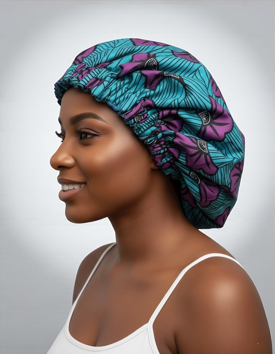 Double Layered Ankara Satin Silk Bonnet Cap – Reversible Hair Protection Sleep Hat for Braids, Locs & Natural Hair - Fatisha Boutique #