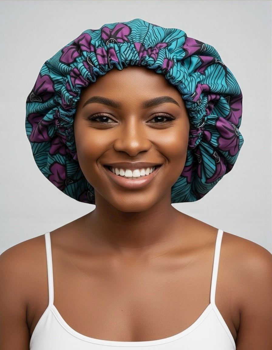 Double Layered Ankara Satin Silk Bonnet Cap – Reversible Hair Protection Sleep Hat for Braids, Locs & Natural Hair - Fatisha Boutique #