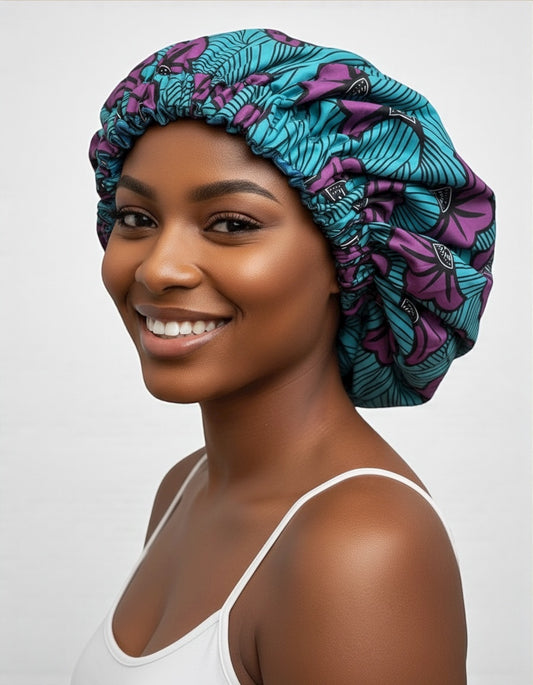Double Layered Ankara Satin Silk Bonnet Cap – Reversible Hair Protection Sleep Hat for Braids, Locs & Natural Hair - Fatisha Boutique #