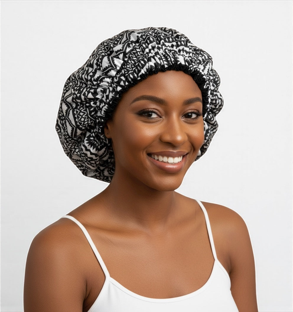 Double-Layered Ankara Satin Silk Bonnet Cap –Reversible Sleep Cap for Braids & Natural Hair Protection - Fatisha Boutique #