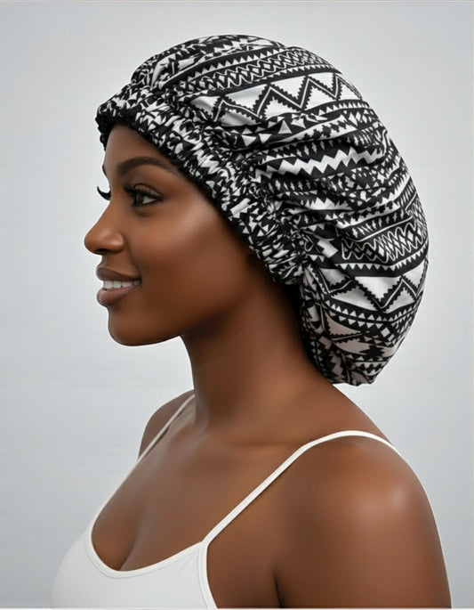Double-Layered Ankara Satin Silk Bonnet Cap –Reversible Sleep Cap for Braids & Natural Hair Protection - Fatisha Boutique #