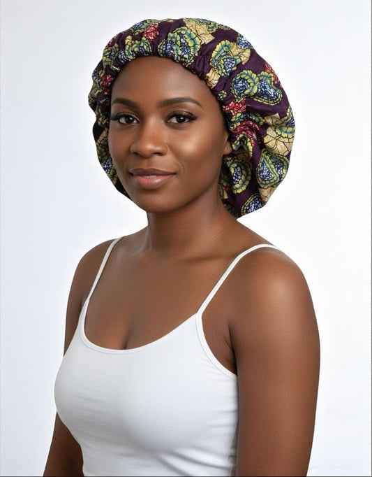 Double-Layered Ankara Satin Silk Bonnet Cap – Reversible Hair Protection for Natural Hair, Braids & Locs - Fatisha Boutique #