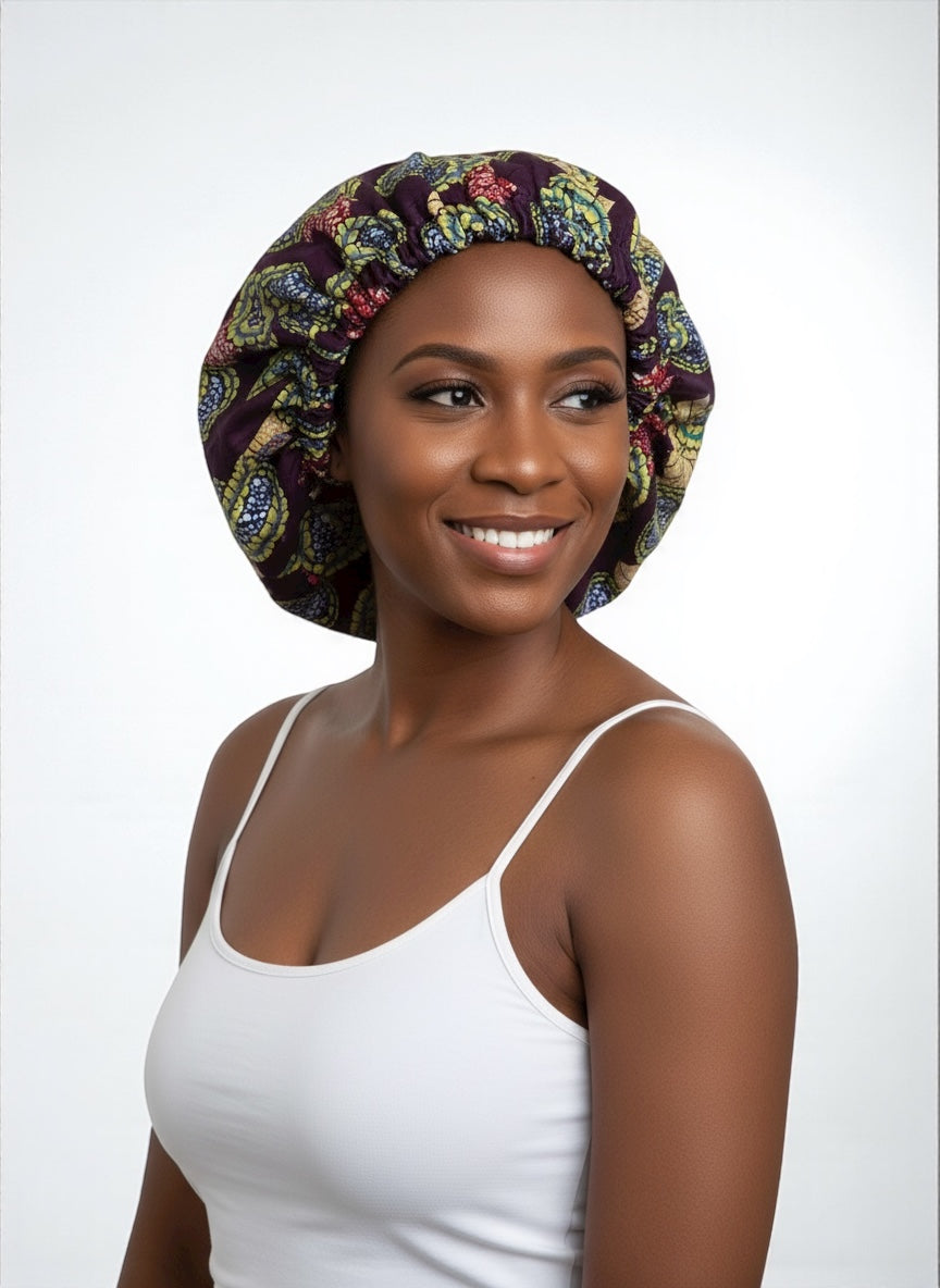 Double-Layered Ankara Satin Silk Bonnet Cap – Reversible Hair Protection for Natural Hair, Braids & Locs - Fatisha Boutique #