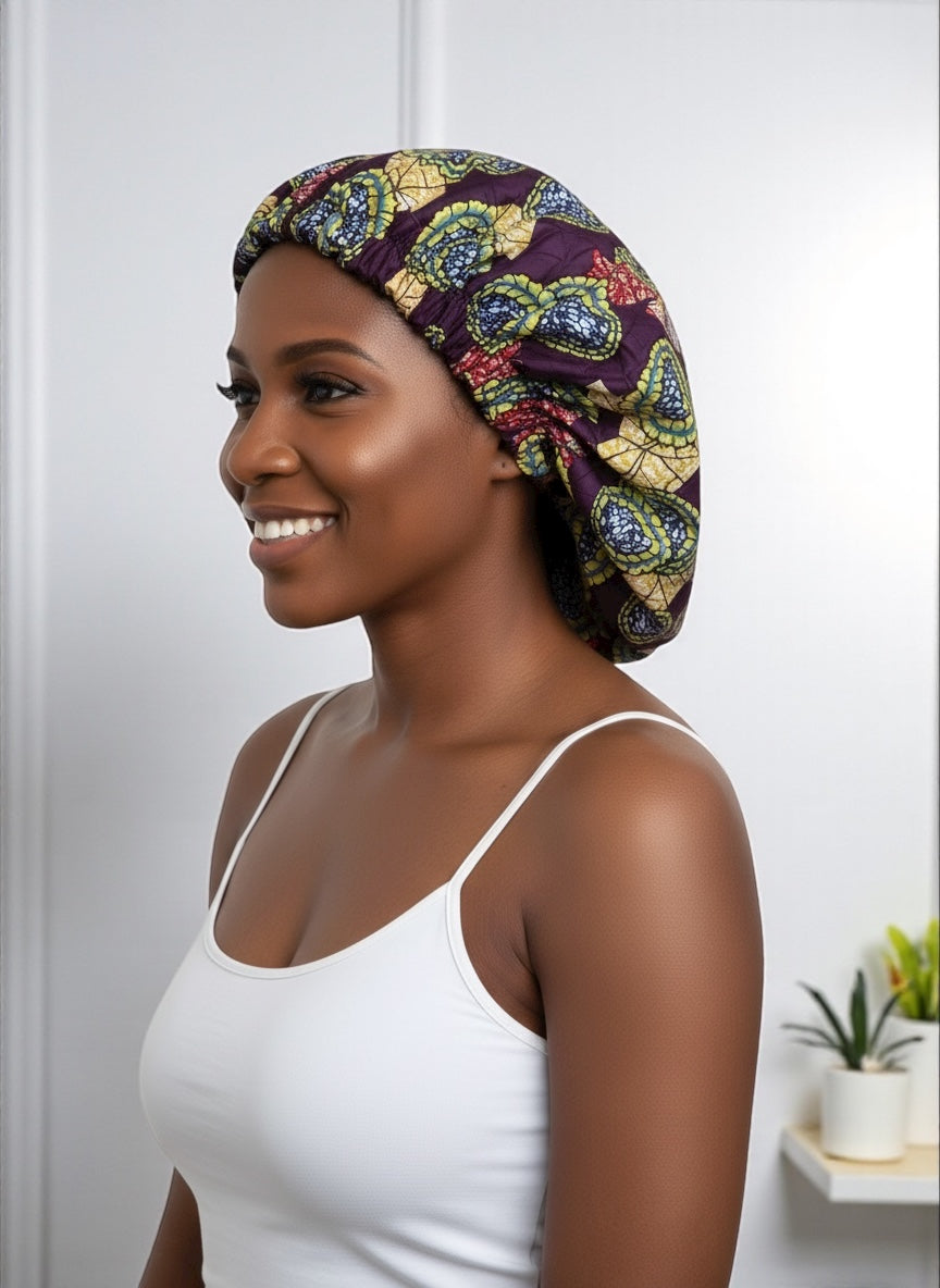 Double-Layered Ankara Satin Silk Bonnet Cap – Reversible Hair Protection for Natural Hair, Braids & Locs - Fatisha Boutique #