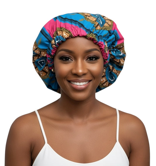 Double-Layered Ankara Satin Silk Reversible Bonnet Cap – African Print Sleep Hat for Braids & Natural Hair - Fatisha Boutique #