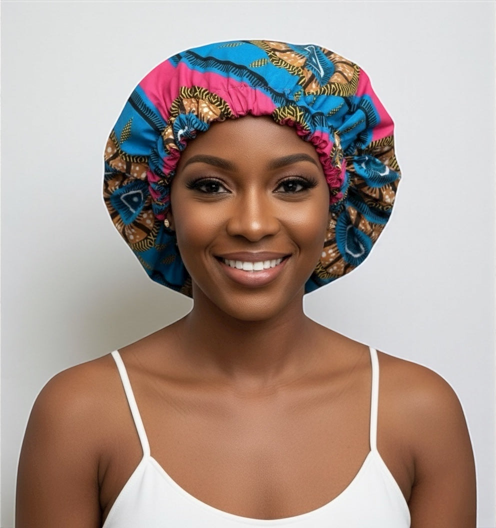 Double-Layered Ankara Satin Silk Reversible Bonnet Cap – African Print Sleep Hat for Braids & Natural Hair - Fatisha Boutique #