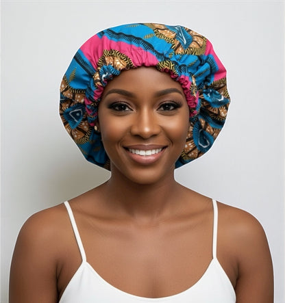 Double-Layered Ankara Satin Silk Reversible Bonnet Cap – African Print Sleep Hat for Braids & Natural Hair - Fatisha Boutique #