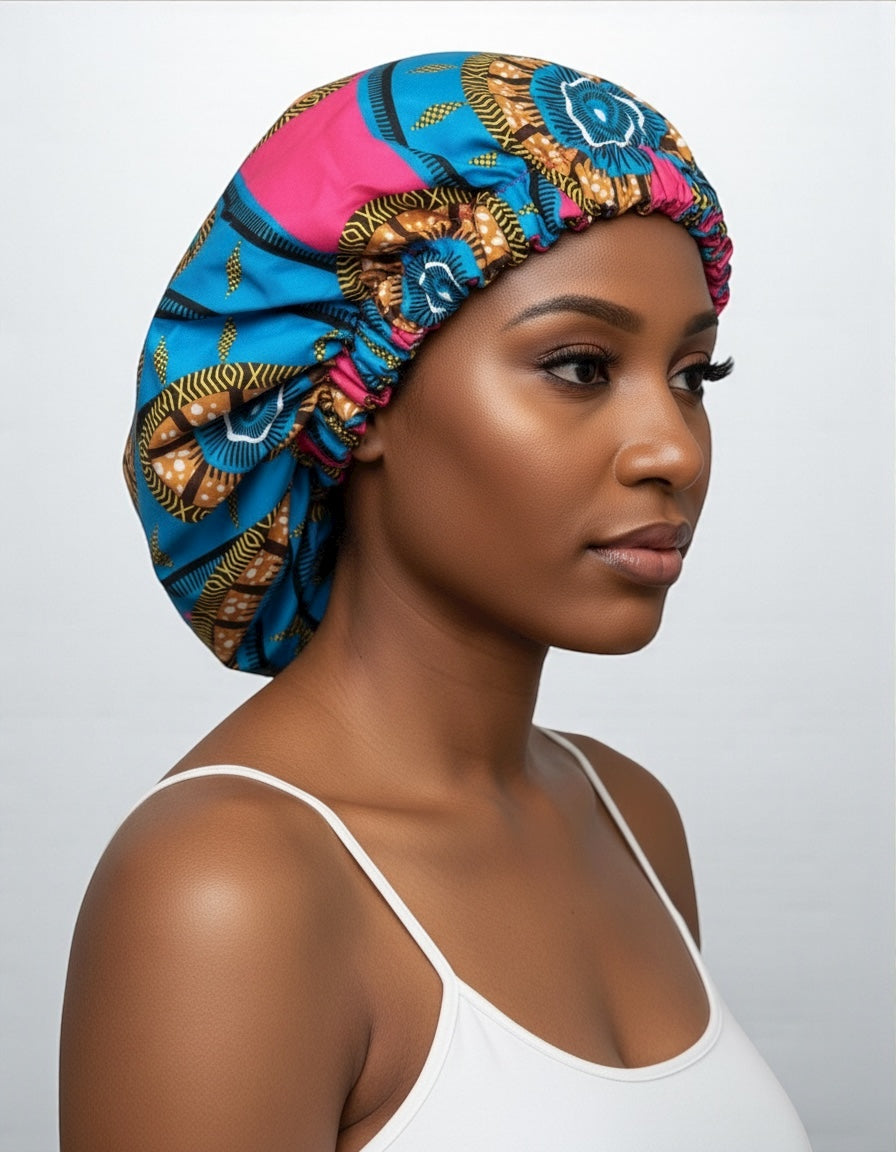 Double-Layered Ankara Satin Silk Reversible Bonnet Cap – African Print Sleep Hat for Braids & Natural Hair - Fatisha Boutique #