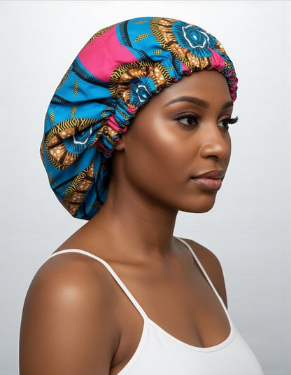 Double-Layered Ankara Satin Silk Reversible Bonnet Cap – African Print Sleep Hat for Braids & Natural Hair - Fatisha Boutique #